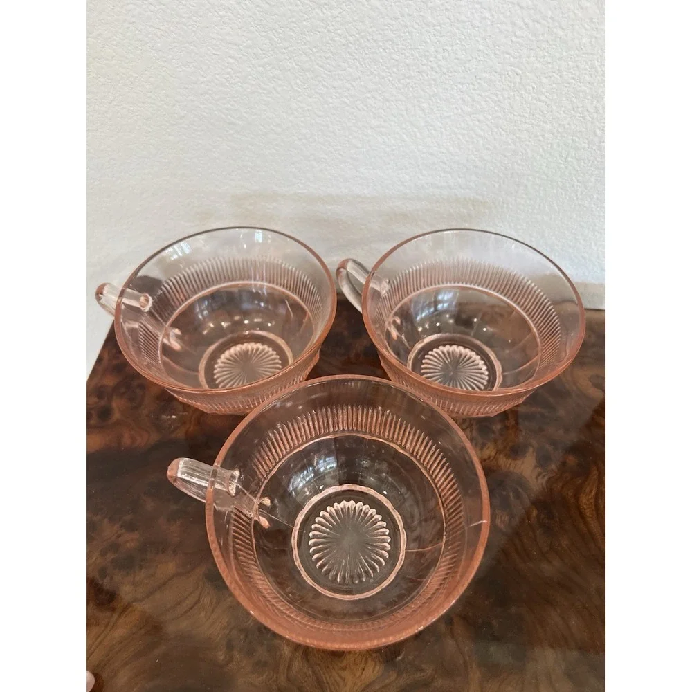 Vintage Anchor Hocking Queen Mary Pink Depression Glass Cups Set of 3